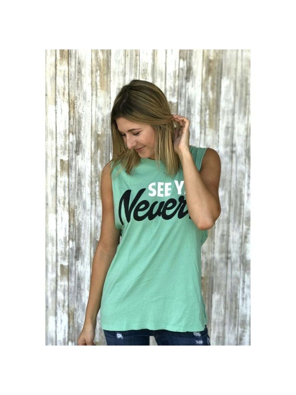 Jac Vanek See Ya Never Muscle Tee Sleeveless L NWT